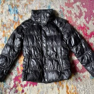 Burberry Black Goose Down Quilted Puffer Jacket sz M Medium Coat Shiny